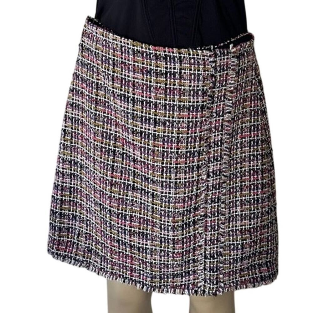 Ann Taylor Tweed Mini Skirt Size 2 Multicolor Fringe Trim Textured Classic